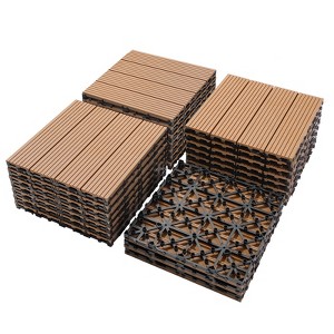 DOMETOUR Wood Plastic Composite Deck Tiles, Set of 20, FSC Certified, Water & Weather Resistant, DIY, for Patios, Balconies, Rooftops, Burlywood - 1 of 4