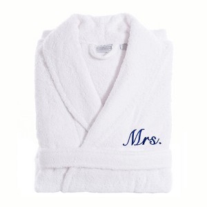 Linum Home Textiles 100% Turkish Cotton Embroidered ''Mrs.'' Terry Bathrobe - 1 of 2