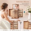 Carbonized Brown Wooden Jewelry Box with Mirror and Drawers for Necklace Ring Bracelet Storage - 3 of 4