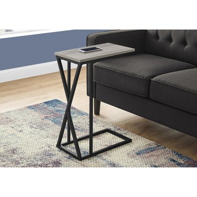 Vynxaria Contemporary C-Shaped Accent Table, Grey Laminate, Black Metal, 10.25" L x 18.25" W x 25.25" H