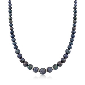 Ross-Simons 5-11.5mm Graduated Black Cultured Pearl Necklace With .24 ct. t.w. Diamonds and Sterling Silver - 1 of 4