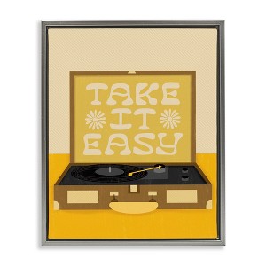 Stupell Industries Take it Easy Motivational Vintage Boho Record Player Floating Frame Canvas Art, Gray, 25" x 31" - 1 of 4