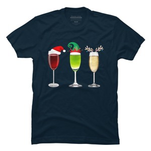 Men's Design By Humans Red Wine Glass Santa Elf Hat Reindeer Horn Christmas By Forever9 T-Shirt - 1 of 4