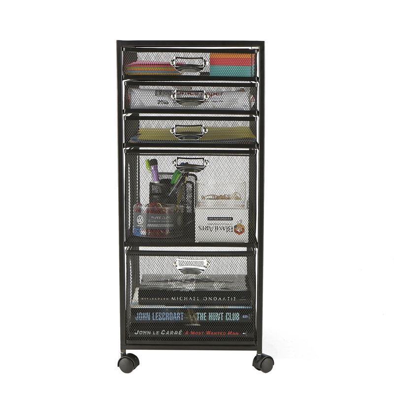 MIND READER Rolling File Cabinet with Drawers [5 Drawers](BLACK MESH), 2 of 4