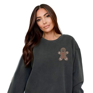 Embroidered Gingerbread Man - Women's Garment Dyed Graphic Sweatshirt - 1 of 4