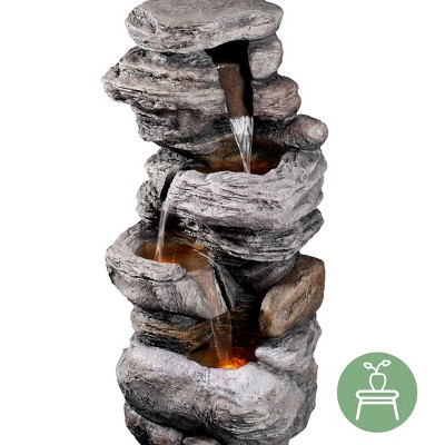 Teamson Home Gray 4-Tier Faux Stone Water Fountain with LED Lights