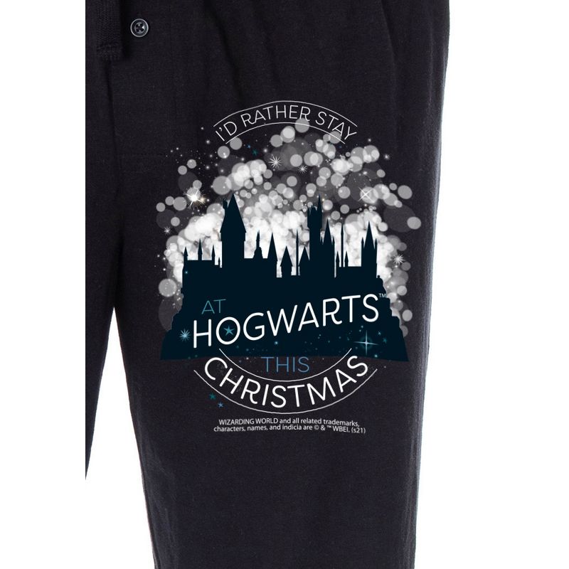 Harry Potter Men's I'D Rather Stay At Hogwarts This Christmas Pajama Pants Black, 3 of 4