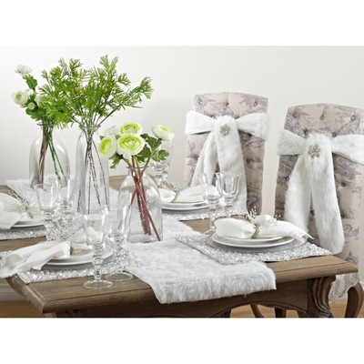 White Faux Fur Polyester Table Runner 15"x72"