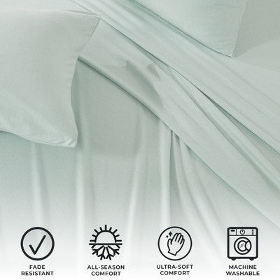 Heathered Aqua Twin Jersey Knit Cotton Blend Sheet Set