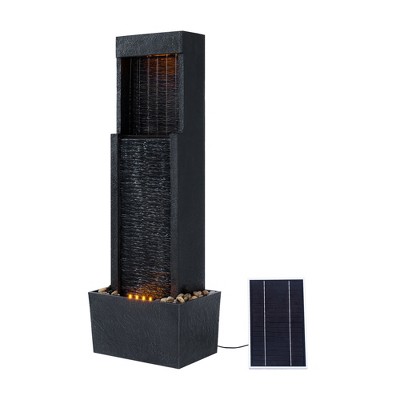 Athena Black Solar-Powered Outdoor Waterfall Fountain with LED Lights