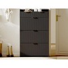 Modern Shoe Cabinet with 3 Flip Drawers & 2 Small Drawers & Hook, Slim Fluted Shoe Storage Organizer, Narrow Entryway Cabinet - 3 of 4