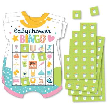 Big Dot of Happiness Colorful Baby Shower - Picture Bingo Cards and Markers - Baby Shower Shaped Bingo Game - Set of 18