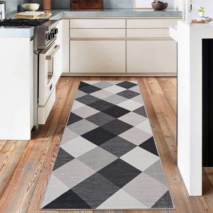 WhizMax Machine Washable Plaid Checkered Design Non-Slip Runner Rug Modern Abstract Geometric Print Carpet Traditional Area Rug,2x6,Black and White - 1 of 4