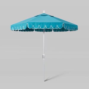 7.5' Sunbrella Scallop Base Market Patio Umbrella with Crank Lift - White Pole - California Umbrella - 1 of 3