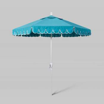7.5' Sunbrella Scallop Base Market Patio Umbrella with Crank Lift - White Pole - California Umbrella