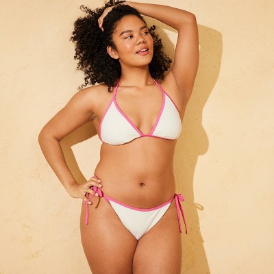 Wild Fable Demetra Dias with Wild Fable Women's Contrast Binding Low-Rise High Leg Cheeky Reversible Solids Side-Tie Bikini Bottom - Cream/Blue/Pink S — фото 5