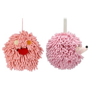 REGALWOVEN Fuzzy Cute Cartoon Decorative Hand Drying Hanging Ball Hand Towels 7" x 7" 2 Pcs - 1 of 4