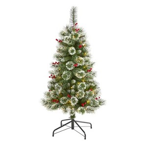 4ft. Frosted Pine Artificial Christmas Tree with 100 Clear LED Lights & Berries – Charming Small Holiday X-Mas Tree - 1 of 4