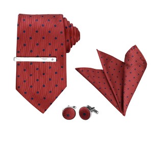 Allegra K Men's Polka Dots Business Wedding Pocket Square Clip Cufflinks Necktie Sets - 1 of 4