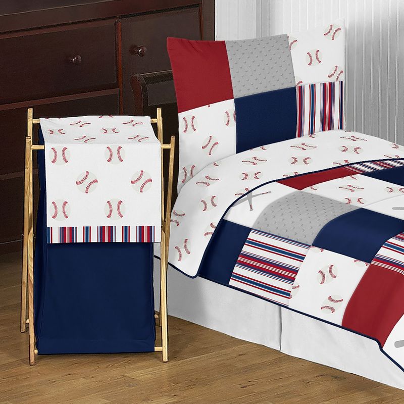 Sweet Jojo Designs Boy Laundry Hamper Baseball Patch Red White and Blue, 3 of 7