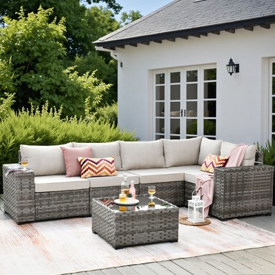 XIZZI Modular Sectional Patio Set with Convertible Corner Sofa, 3.54" Thickened Cushions & 7.68" Wide Armrests, Outdoor Conversation Sofa in 7 Colors