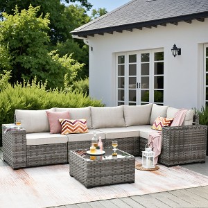 XIZZI Modular Sectional Patio Set with Convertible Corner Sofa, 3.54" Thickened Cushions & 7.68" Wide Armrests, Outdoor Conversation Sofa in 7 Colors - 1 of 4