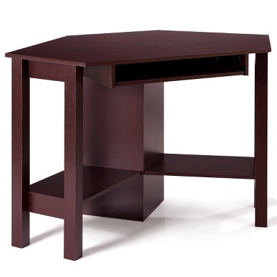 Tangkula Wooden Corner Computer Desk with Drawer Office Study Table Black/Walnut/White