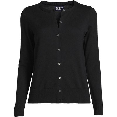 Lands' End Women's Fine Gauge Cotton Cardigan Sweater - Large - Black