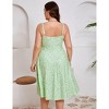 Womens Plus Size Summer Dress V Neck Floral Spaghetti Strap Sundress Button Down Pleated Swing Boho Midi Dress - 4 of 4