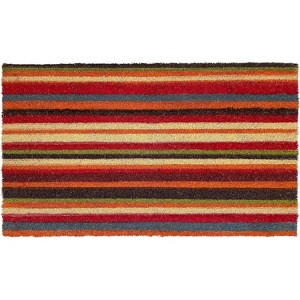 HomeRoots 17" X 29" Red Orange and Natural Coir Striped Outdoor Door Mat - 1 of 3
