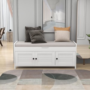 CENGHU Storage Ottoman Bench with 3 Shutter-shaped Doors, Entryway Bench with Removable Cushion and Hidden Storage Space - 1 of 4