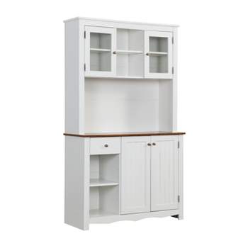 Home Source Display Storage Cabinet in White with Glass Doors