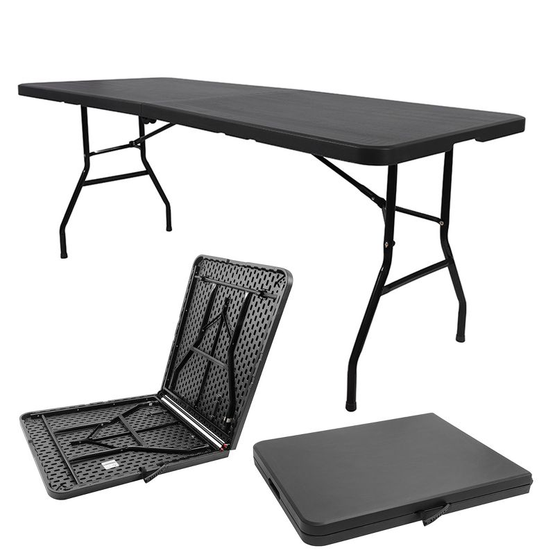 SKONYON 6ft Portable Heavy Duty Plastic Foldable Table Black, 2 of 7