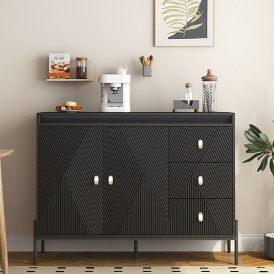 Okak Buffet Cabinet with Storage, Fluted Sideboard with Doors & Adjustable Shelves, Accent Console Table Coffee Bar for Living/Dining Room