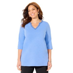 Catherines Women's Plus Size Beaded Embellished Tunic - 1 of 4