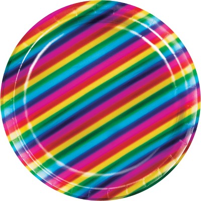 24ct Rainbow Foil Paper Plates Pink