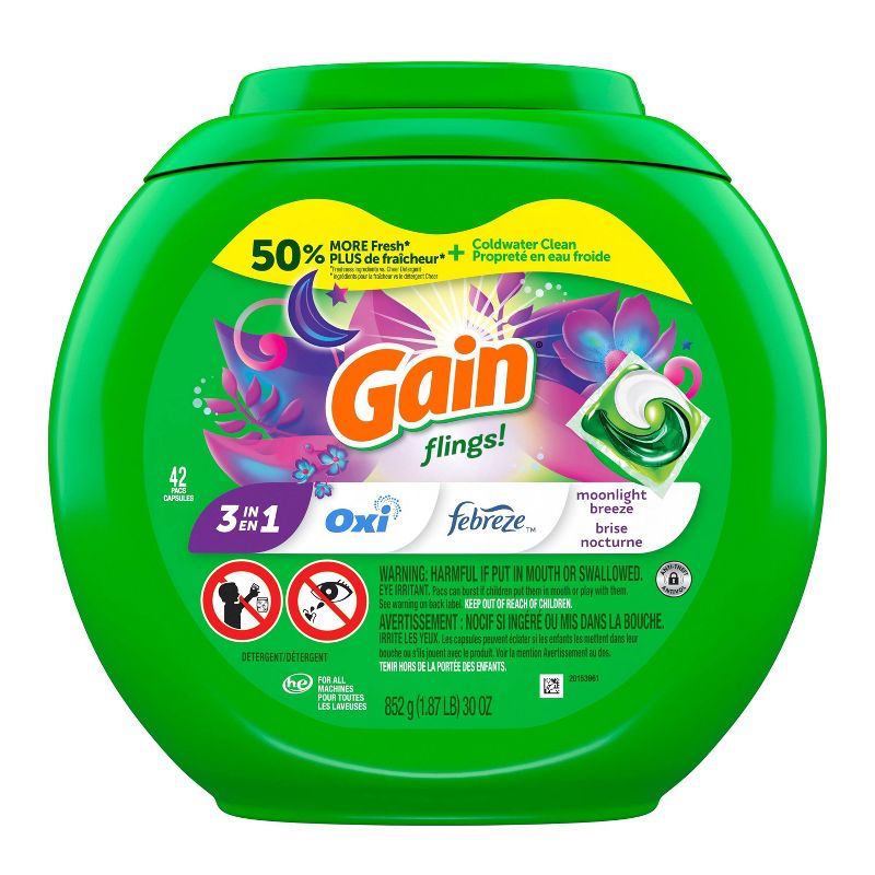 Gain flings! Liquid Laundry Detergent Pacs - Moonlight Breeze, 4 of 17