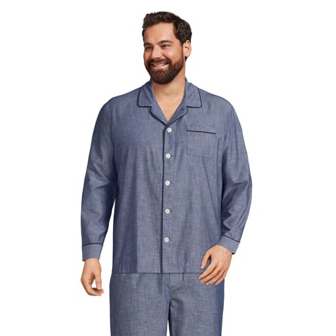 Lands' End Men's Big and Tall Poplin Pajama Shirt - 3X Big Tall - Medium  Indigo Chambray