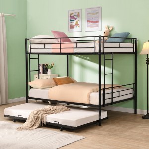 Ridstar 65 in. H Modern Full-Size Metal Double Bunk Bed with Pull-Out Bed-Black - 1 of 4