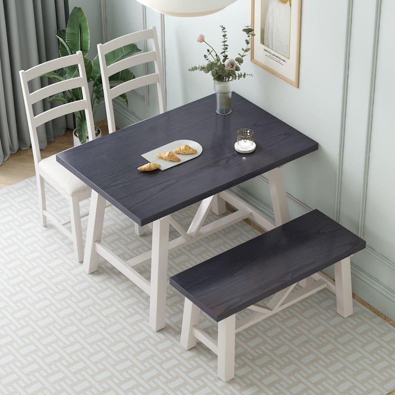4-Piece Farmhouse Dining Table Set, Solid Wood Kitchen Table Set with Bench for Small Places - ModernLuxe, 2 of 13