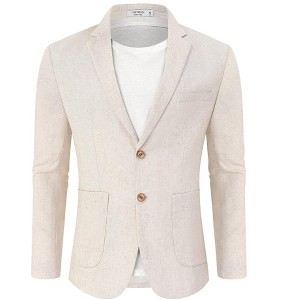 Clearlove Men's Linen Cotton Blend Two-Button Unstructured Blazer with Patch Pockets Relaxed Fit Sport Coat Business - 1 of 4