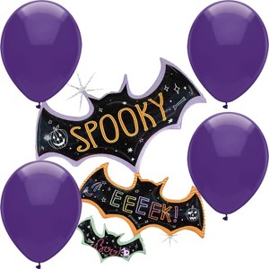 42" Halloween Spooky Pastel Bat Trio Holographic Balloon with 4 Latex Balloons – Medium Shape Party Decoration Set - 1 of 4