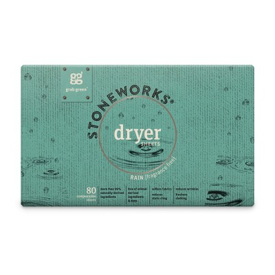 Grab Green Stoneworks Dryer Sheets, Fragrance-Free Rain Scent