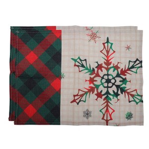 Unique Bargains Christmas Place Mats Linen Red Green Beige White 13"x17.7" 2 Pcs - 1 of 4
