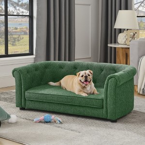 Akoasm Linen Cozy & Foam Square Dog Sofa With Curved Armrests And Backrests-Green - 1 of 4