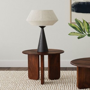 24" Mango Wood Round End Table with Unique Angled Slab Legs, Perfect for Modern and Rustic Living Spaces - 1 of 4