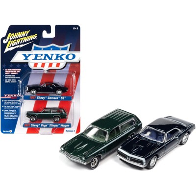 1967 Chevrolet Camaro SS Royal Plum Metallic & 1972 Chevrolet Vega Stinger Dark Green Met.1/64 Diecast Cars by Johnny Lightning