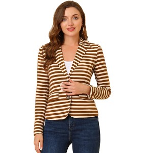 INSPIRE CHIC Women's Notched Collar Long Sleeve Button Front Striped Blazer - 1 of 4