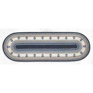 Earth Rugs Anchor Oval Patch Jute Stair Tread 2'x6' – Hand-Braided Rustic Nautical Accent - 1 of 3