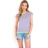 Anna-Kaci Women's Striped Knit Cap Sleeve Top with Contrast Trim - 4 of 4